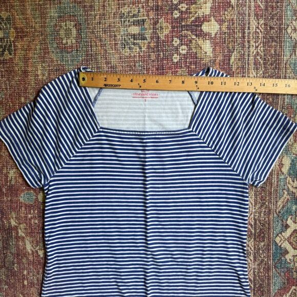 Women’s Small Vineyard Vines Striped Blue and White Dress with Green crochet - Picture 5 of 8